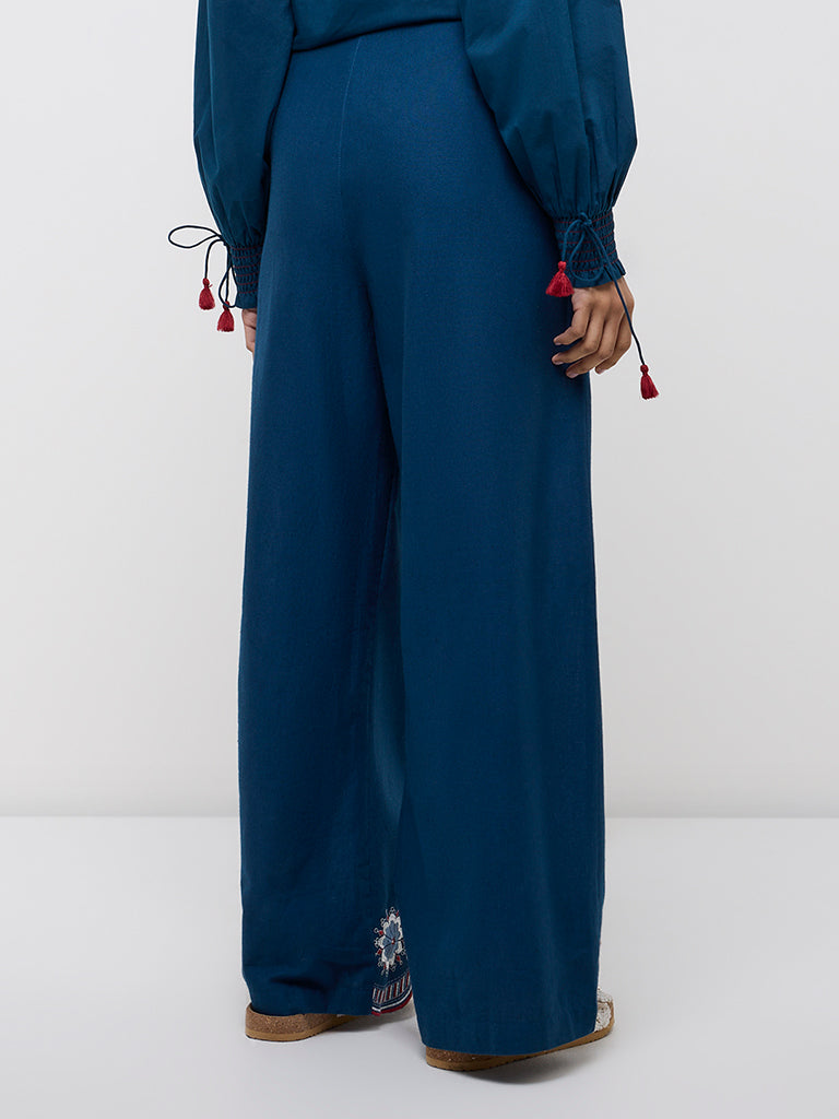 Bombay Paisley Blue Floral High-Rise Cotton-Blend Pants - Image 4