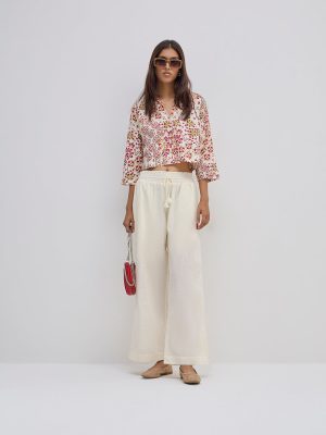 Bombay Paisley Ivory High-Rise Cotton Pants