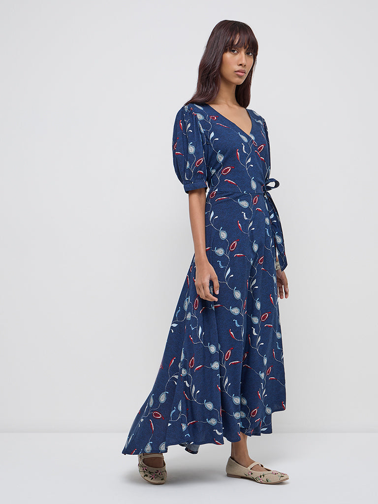 Bombay Paisley Indigo Paisley Design Wrap-Style Dress - Image 3
