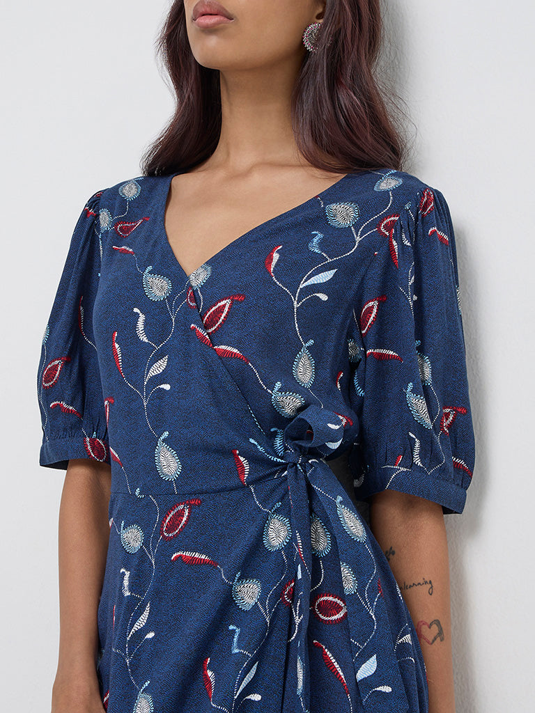 Bombay Paisley Indigo Paisley Design Wrap-Style Dress - Image 2