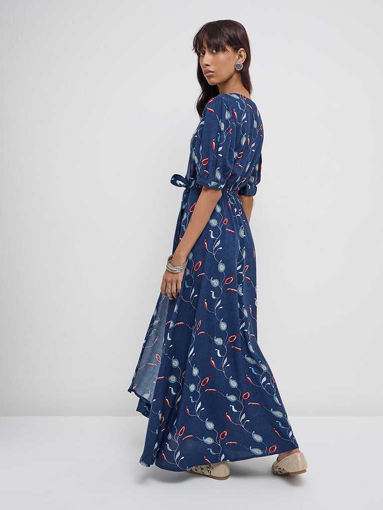 Bombay Paisley Indigo Paisley Design Wrap-Style Dress - Image 4