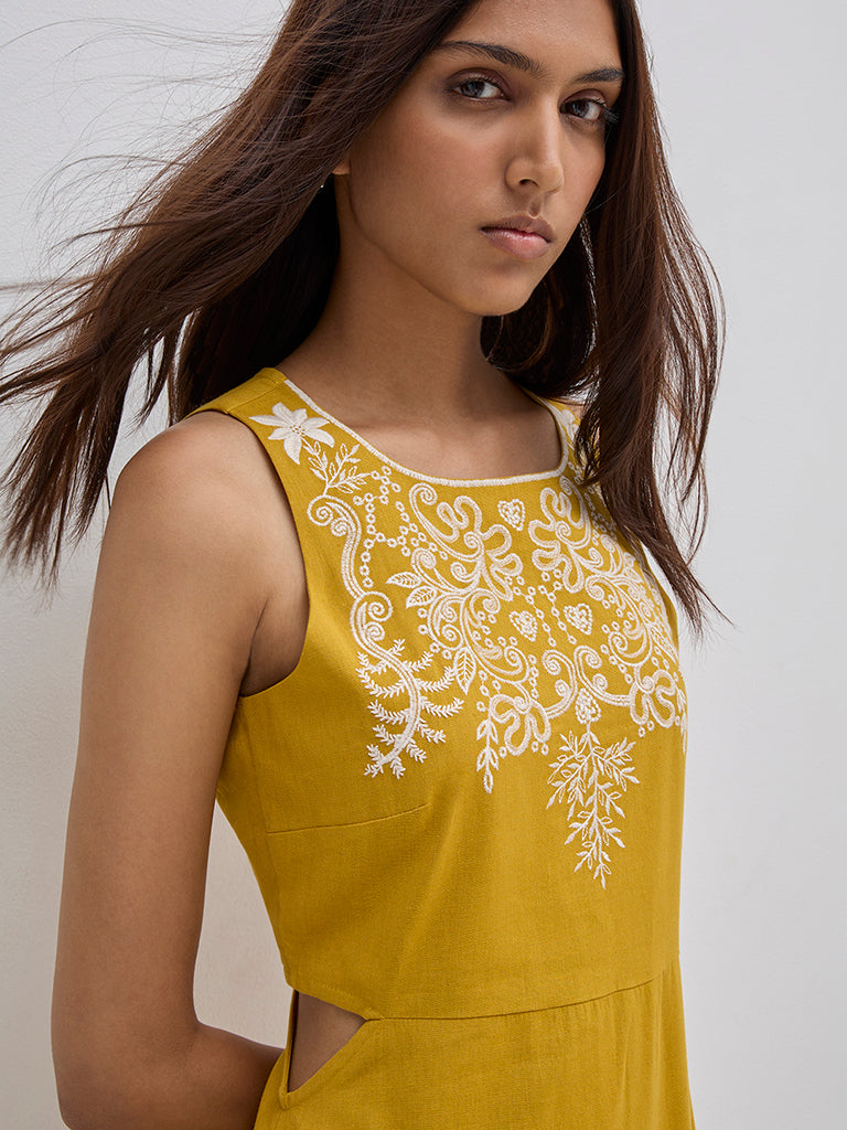 Bombay Paisley Mustard Floral Cotton-Blend Straight Dress - Image 2