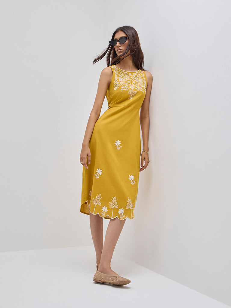 Bombay Paisley Mustard Floral Cotton-Blend Straight Dress - Image 3