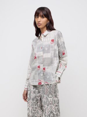 Bombay Paisley Grey Abstract-Printed Cotton Shirt