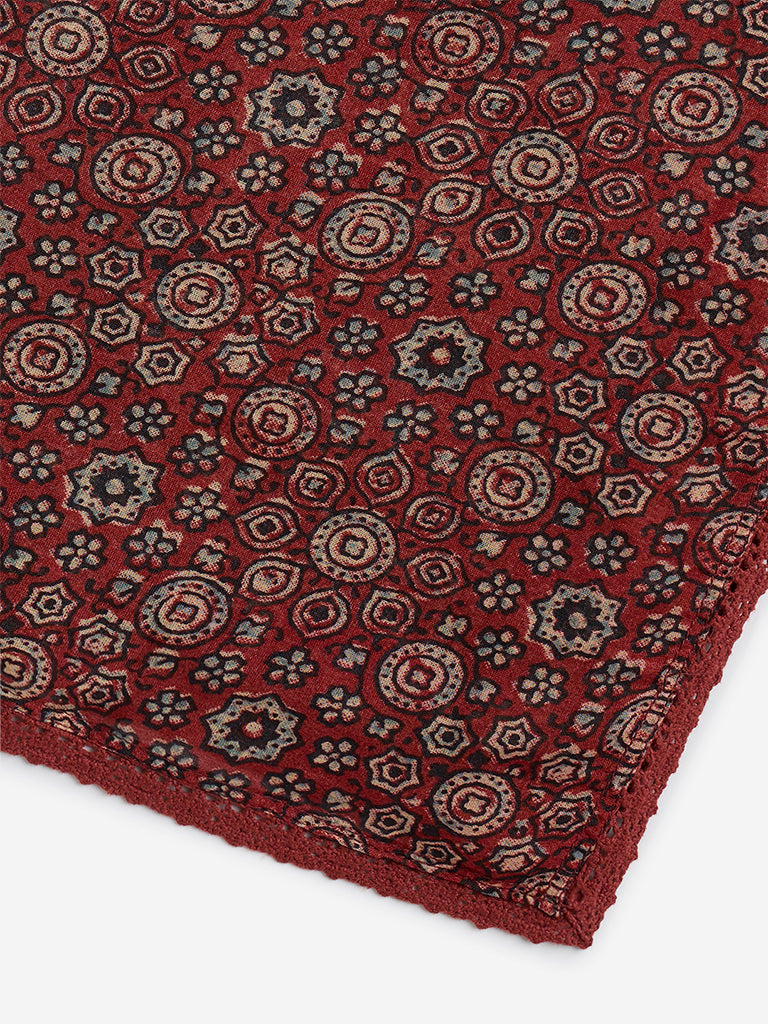 Zuba Maroon Floral Printed Cotton-Blend Dupatta - Image 4