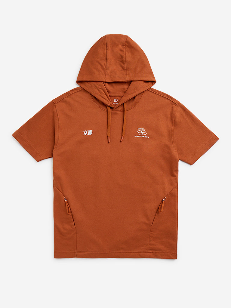 Y&F Kids Orange Text Design Cotton Hoodie