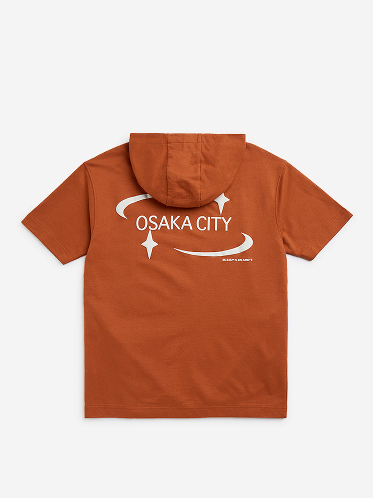 Y&F Kids Orange Text Design Cotton Hoodie - Image 3