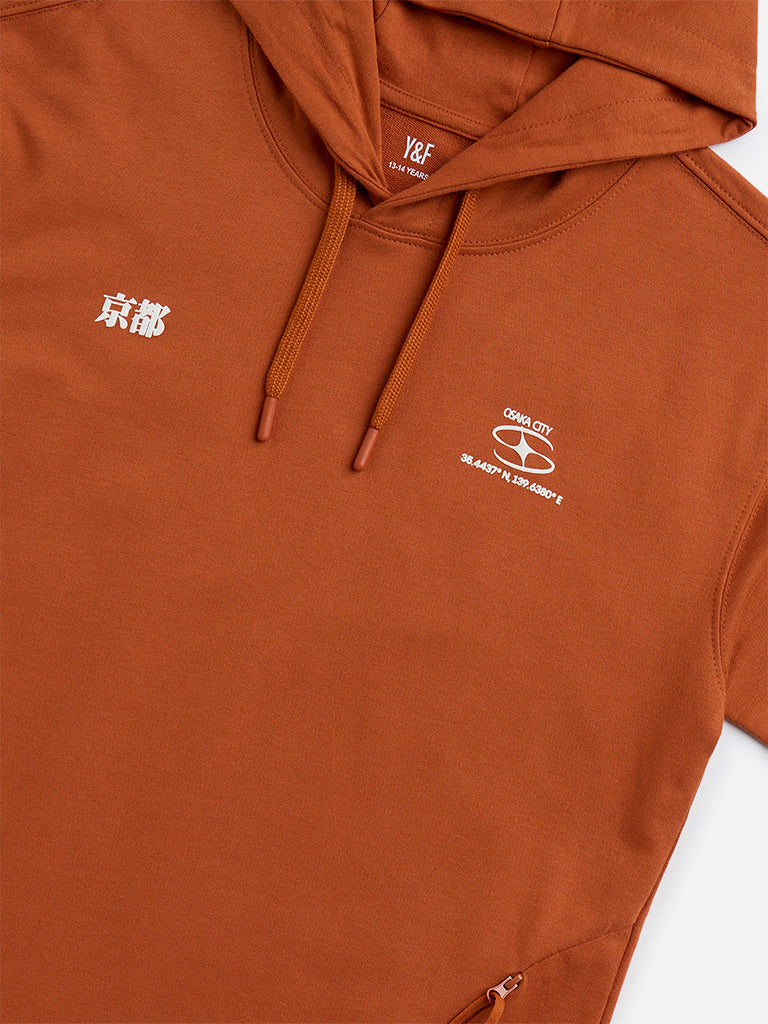 Y&F Kids Orange Text Design Cotton Hoodie - Image 4