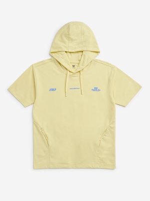 Y&F Kids Yellow Text Printed Cotton Hoodie
