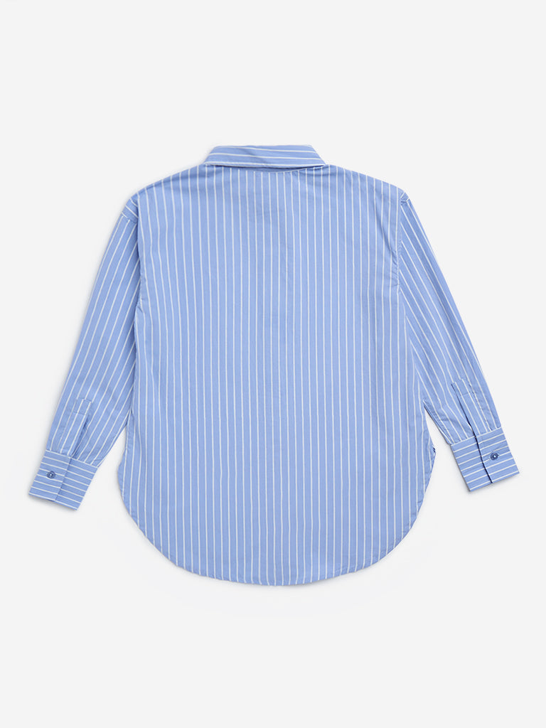 Y&F Kids Blue Striped Cotton Shirt - Image 2