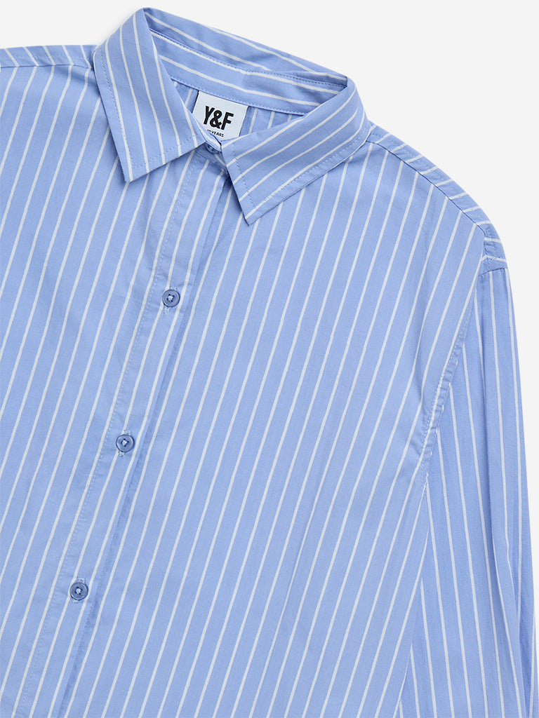 Y&F Kids Blue Striped Cotton Shirt - Image 3
