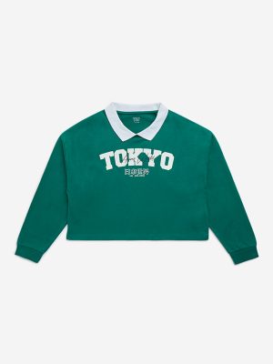 Y&F Kids Green Text Design Cotton Cropped T-Shirt