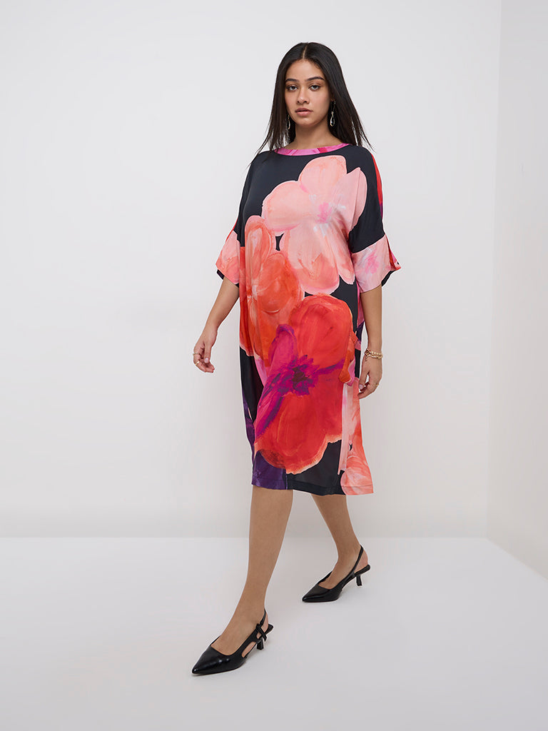 Diza Multicolour Floral Printed A-Line Dress - Image 3