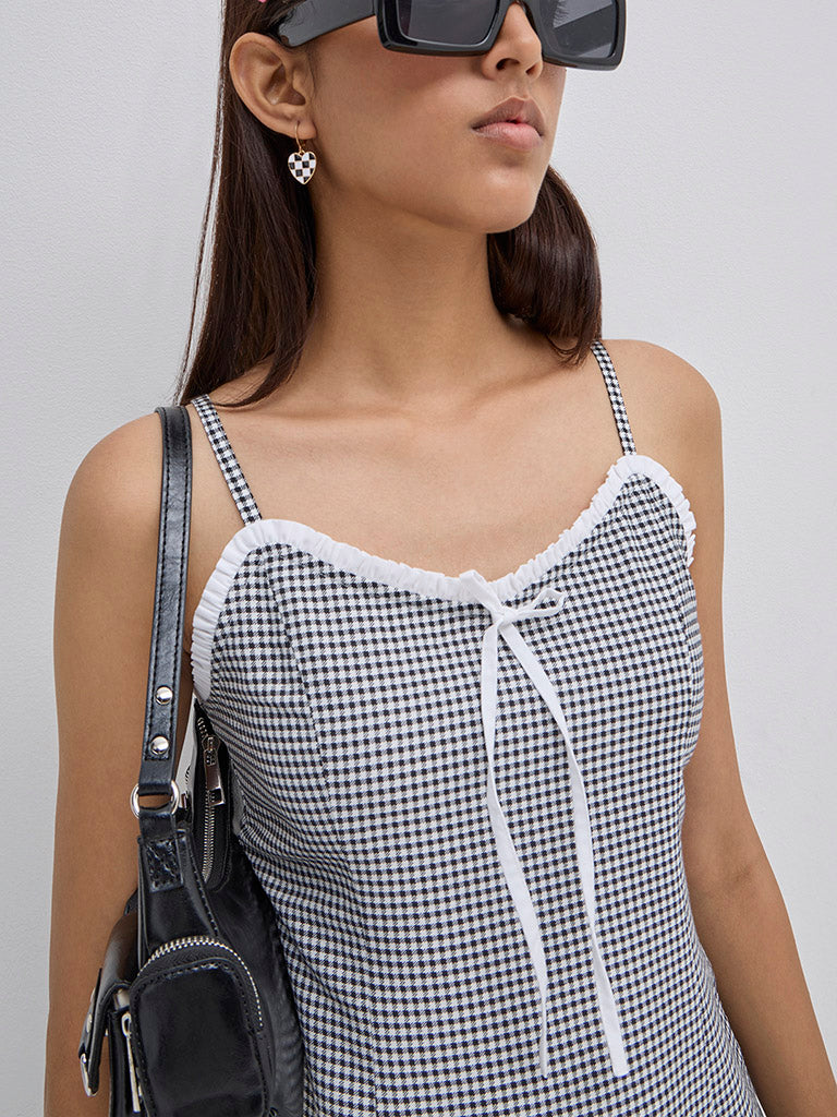 Nuon Black Checkered A-Line Dress - Image 2
