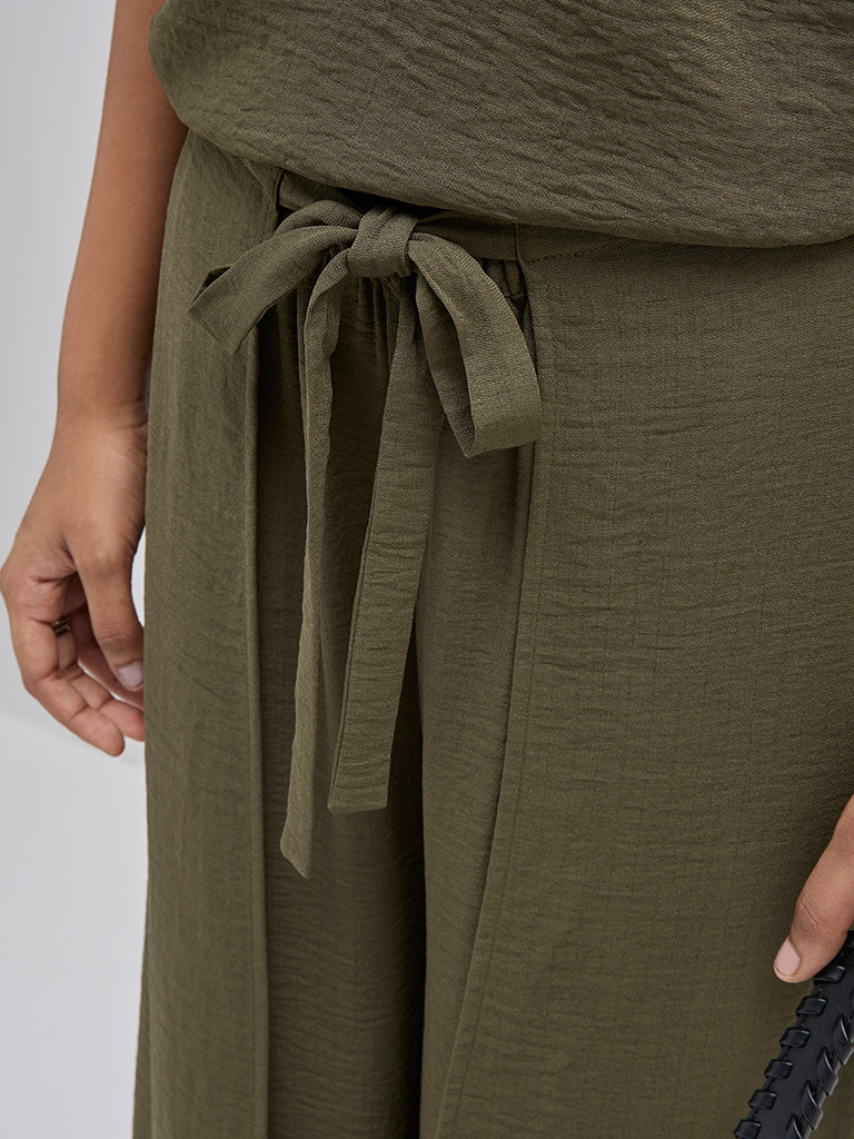 LOV Olive Crinkled High-Rise Pants - Image 3