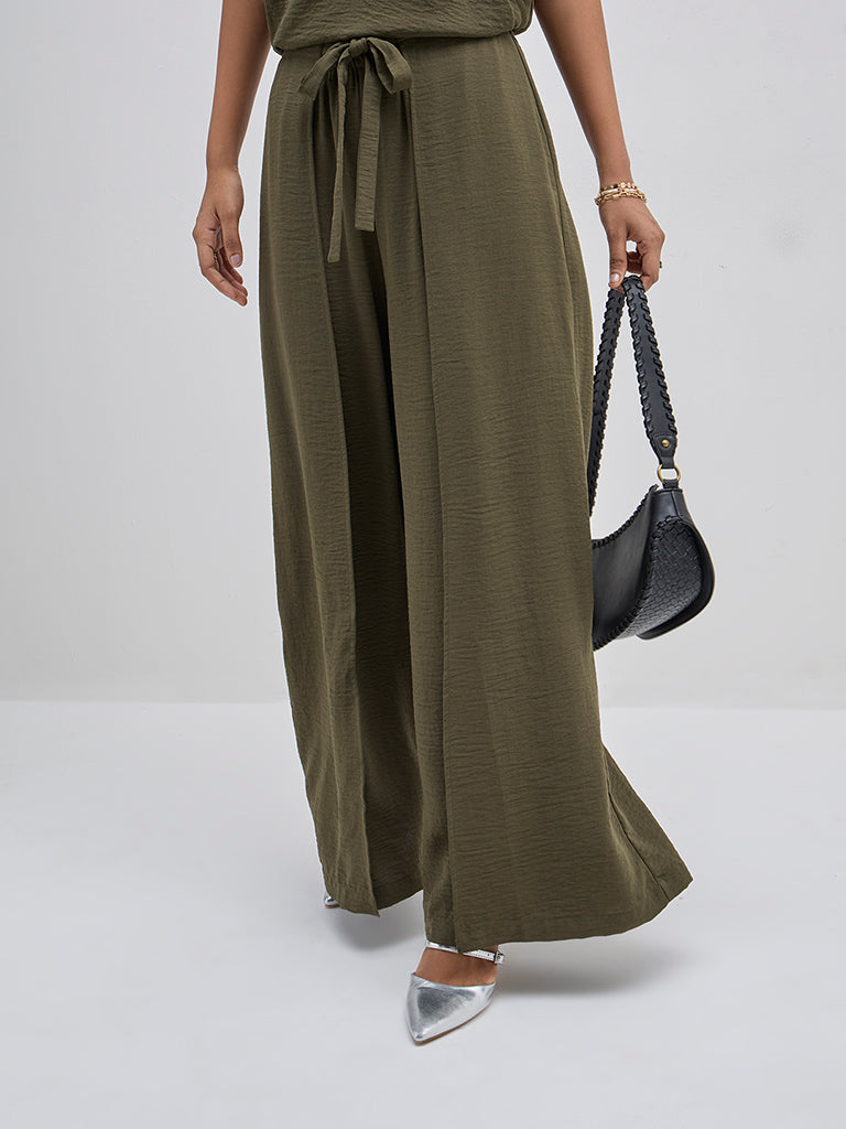 LOV Olive Crinkled High-Rise Pants - Image 4