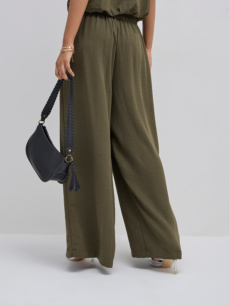 LOV Olive Crinkled High-Rise Pants - Image 5