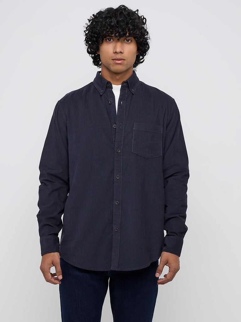 WES Casuals Dark Blue Relaxed-Fit Cotton Shirt