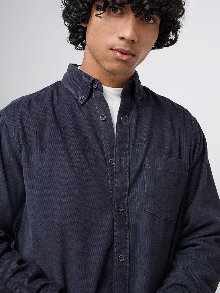 WES Casuals Dark Blue Relaxed-Fit Cotton Shirt - Image 3