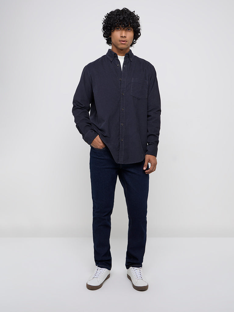 WES Casuals Dark Blue Relaxed-Fit Cotton Shirt - Image 4