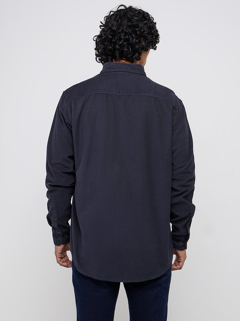 WES Casuals Dark Blue Relaxed-Fit Cotton Shirt - Image 5