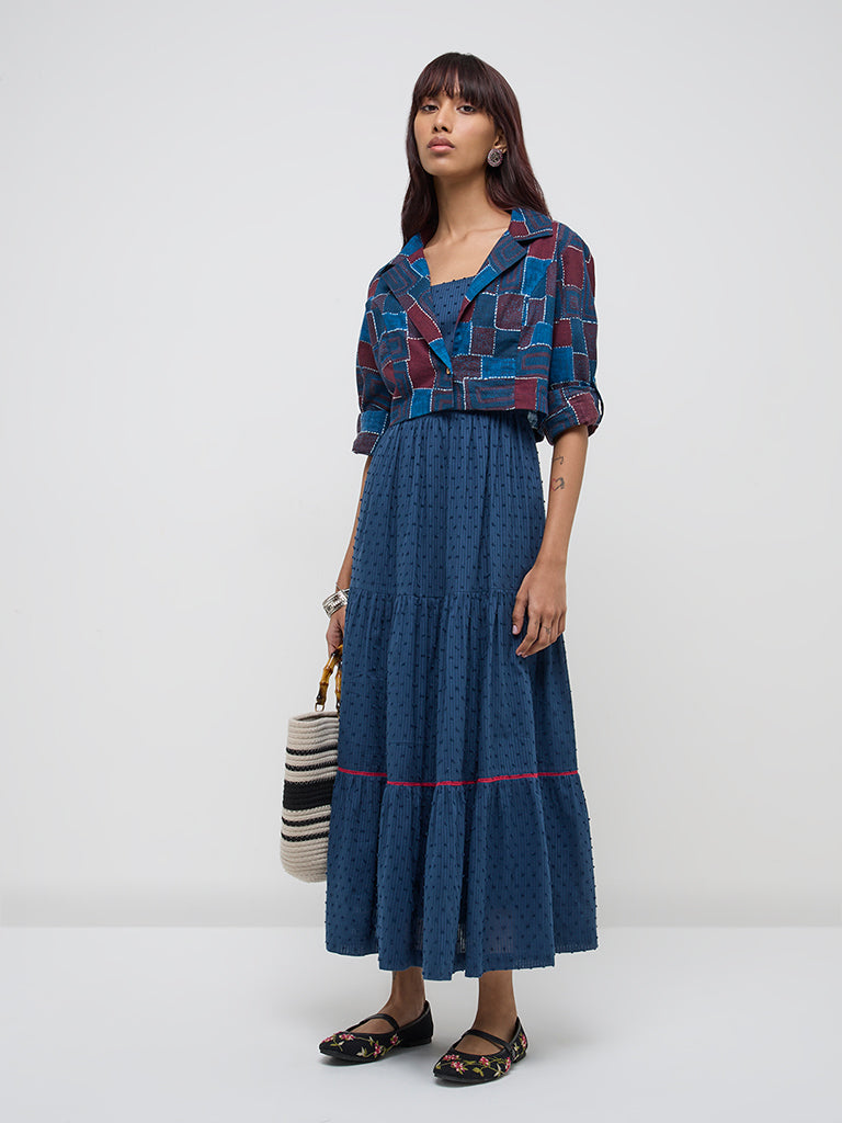 Bombay Paisley Indigo Cotton Tiered Dress with Jacket - Image 3