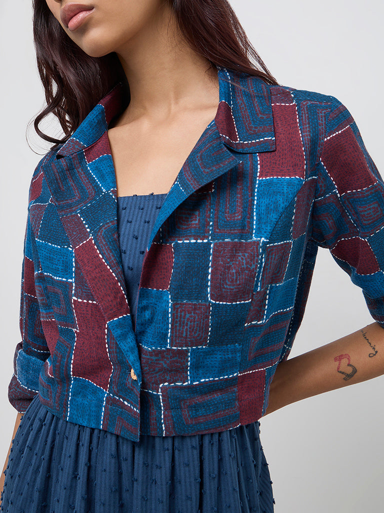 Bombay Paisley Indigo Cotton Tiered Dress with Jacket - Image 2