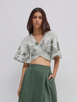 Bombay Paisley Olive Botanical Design Cotton Top