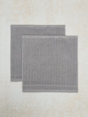 Westside Home Grey Self-Striped Face Towel (Set of 2)