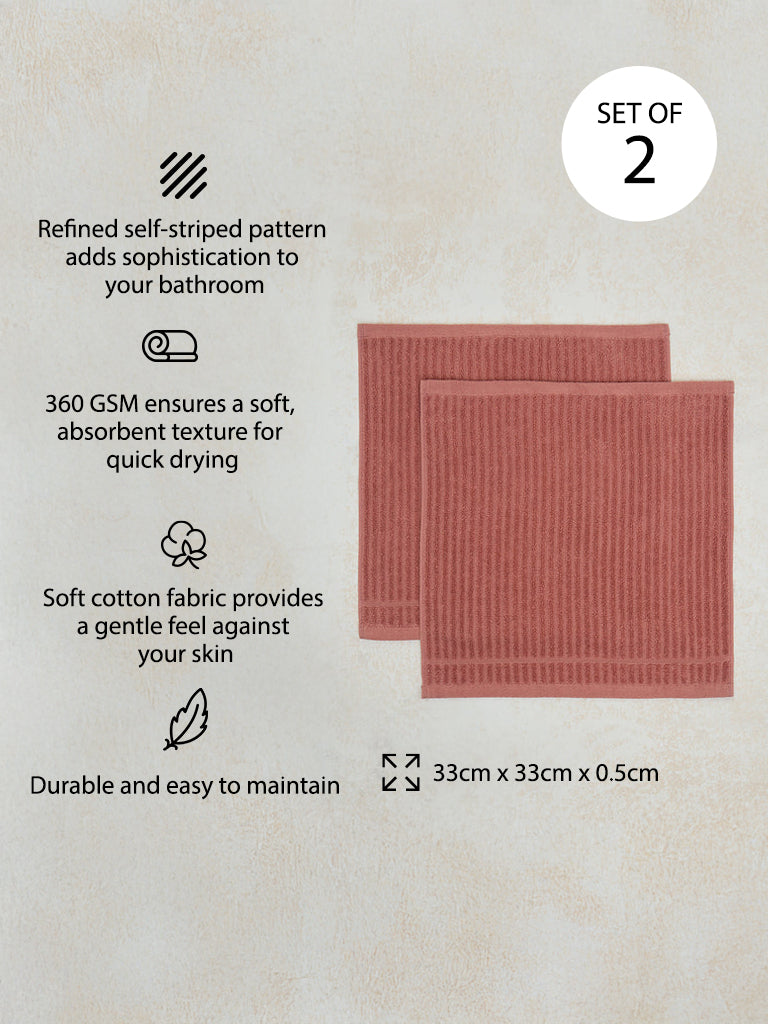 Westside Home Dusty Rose Self-Striped Face Towel (Set of 2) - Image 3