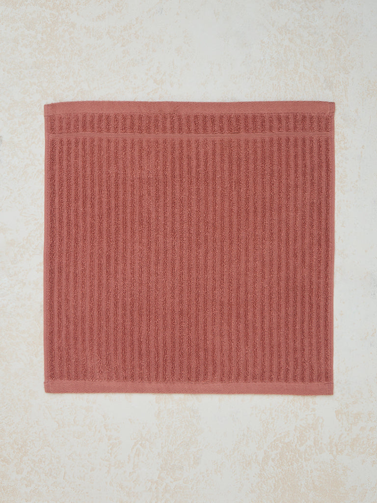 Westside Home Dusty Rose Self-Striped Face Towel (Set of 2) - Image 2