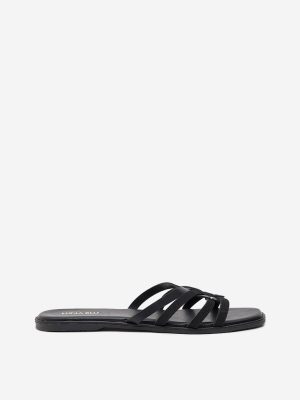 LUNA BLU Black Multi-Strap Suede Slip-On Sandals