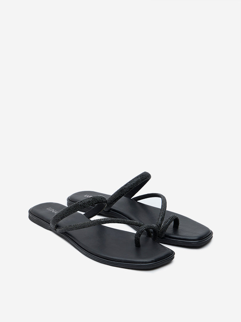 LUNA BLU Black Diamante Embellished Sandals - Image 2