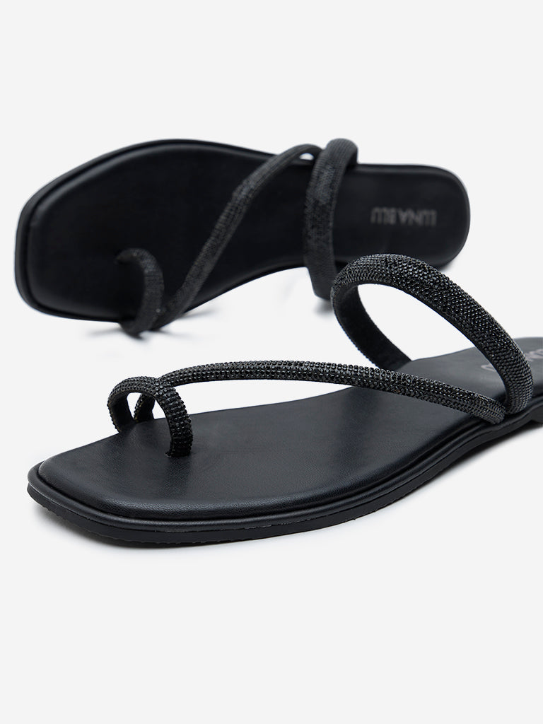 LUNA BLU Black Diamante Embellished Sandals - Image 3