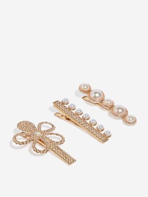 Westside Accessories Gold Pearl Embellished Hair Clips - Pack of 3