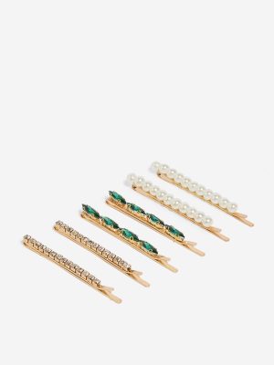 Westside Accessories Gold Pearl & Stone Embellished Hair Clips - Pack of 6