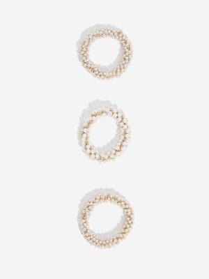 Westside Accessories Ivory Pearl Embellished Scrunchies - Pack of 3