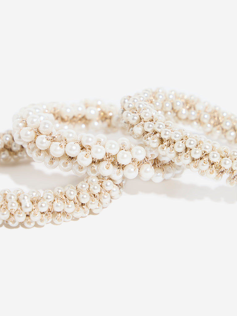 Westside Accessories Ivory Pearl Embellished Scrunchies - Pack of 3 - Image 3