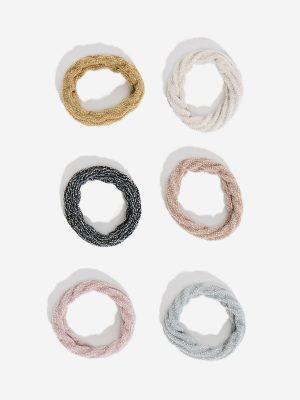Westside Accessories Multicolour Ribbed Glitter Design Scrunchies - Pack of 6