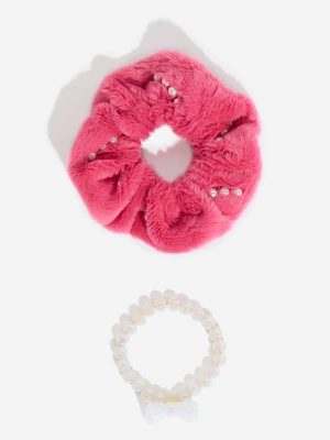 Westside Accessories Pink Pearl Embellished Scrunchies - Pack of 2