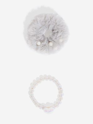 Westside Accessories Grey Pearl Embellished Scrunchies - Pack of 2
