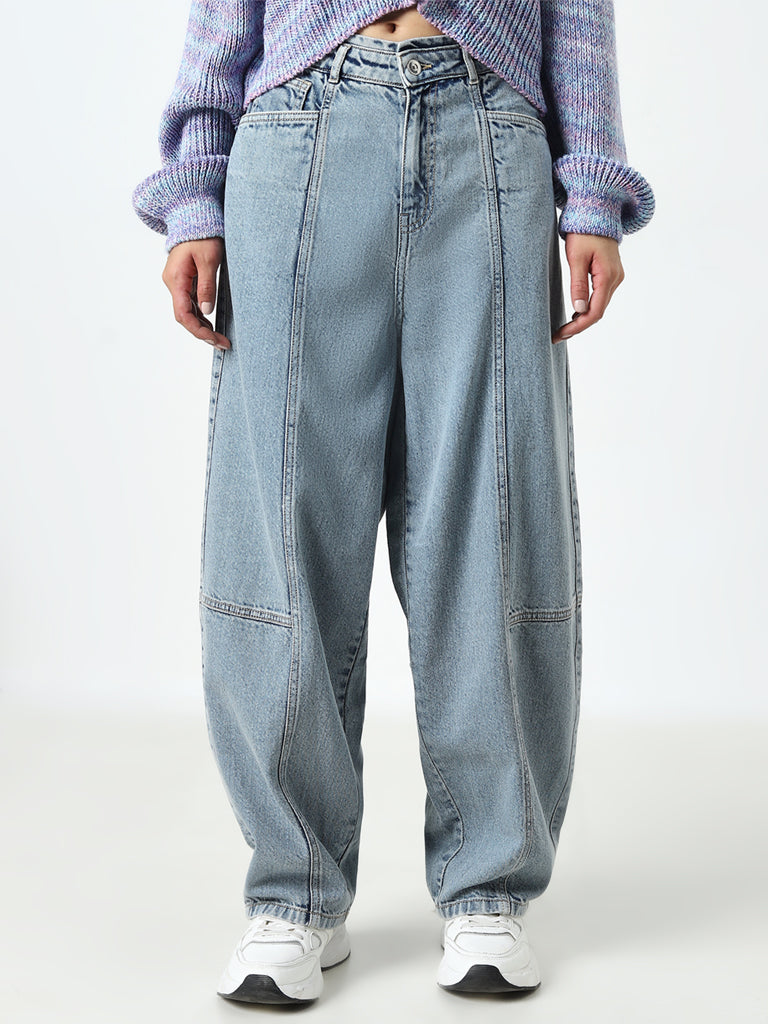 Nuon Light Blue Relaxed-Fit High-Rise Jeans - Image 3