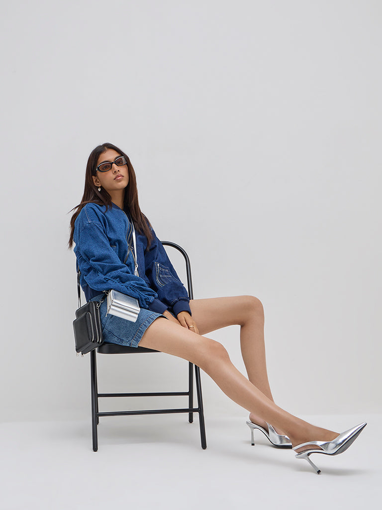 Nuon Dark Blue Colour-Blocked Denim Jacket - Image 3