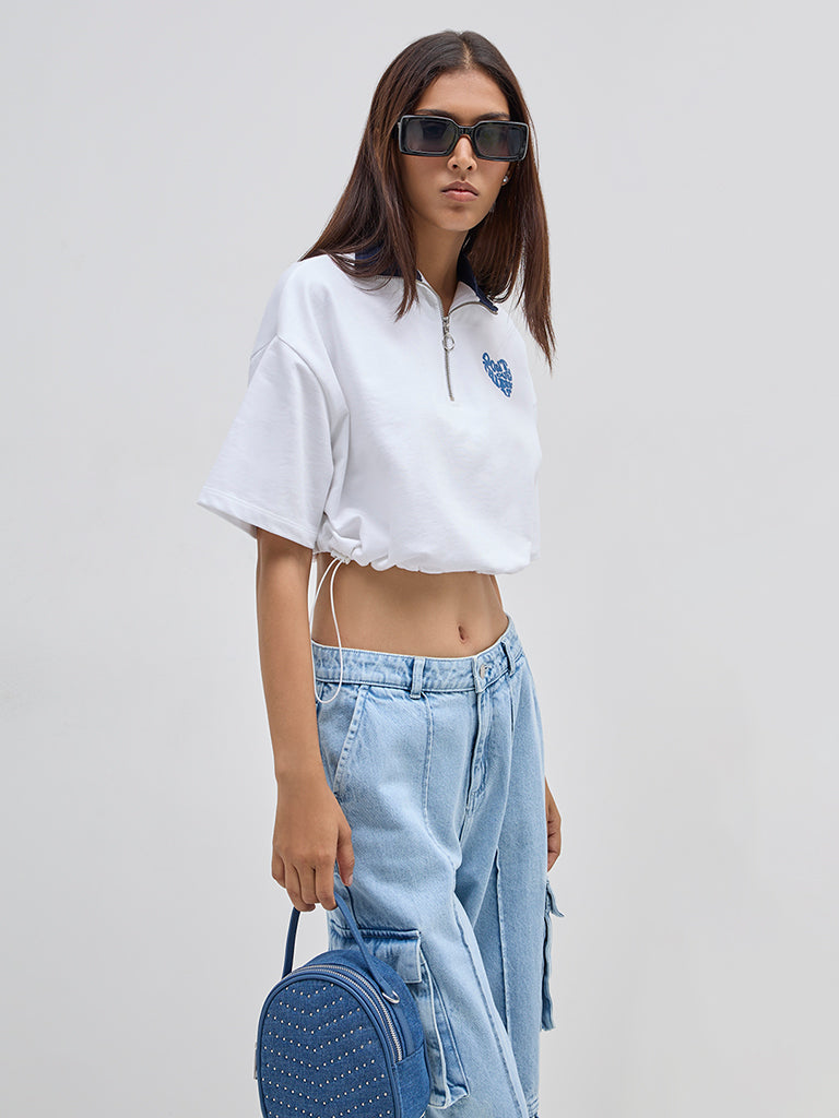 Nuon White Typographic Design Cotton T-Shirt