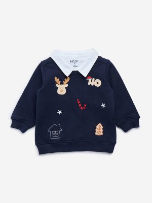 HOP Baby Navy Christmas-Themed Cotton-Blend Sweatshirt