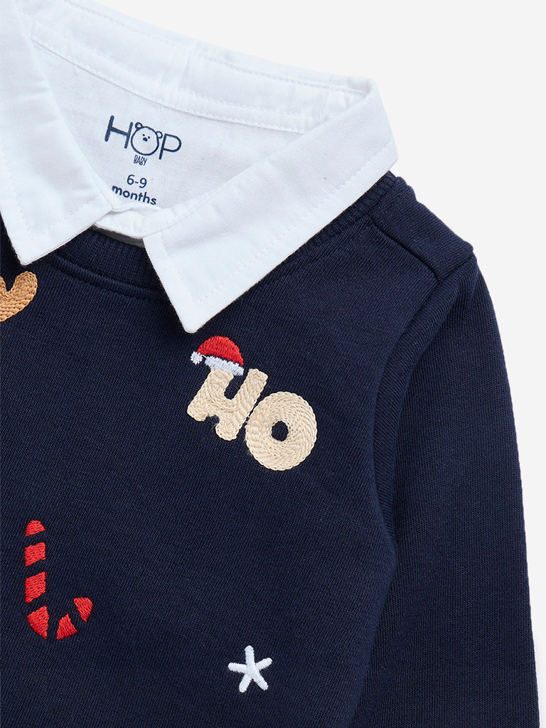 HOP Baby Navy Christmas-Themed Cotton-Blend Sweatshirt - Image 3