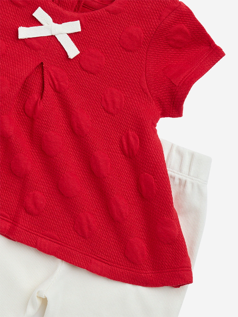 HOP Baby Red Polka Dotted Top and Mid-Rise Pants Set - Image 3