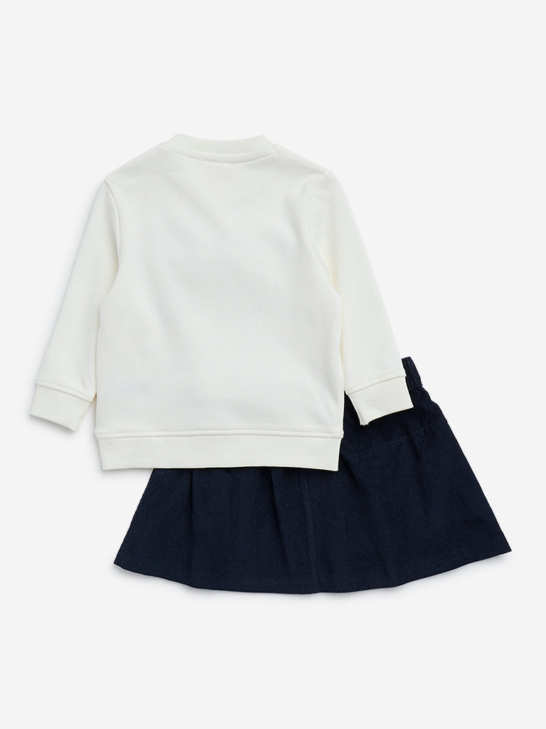 HOP Baby Navy Ribbon-Design Cotton-Blend Sweatshirt and Skirt Set - Image 2