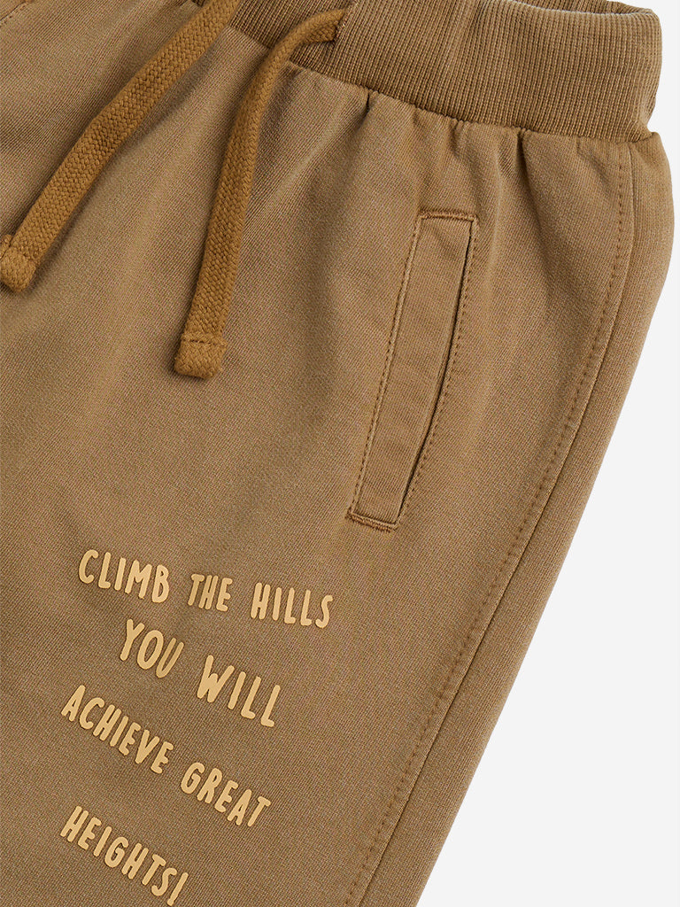 HOP Kids Brown Text Printed Mid-Rise Cotton Joggers - Image 3