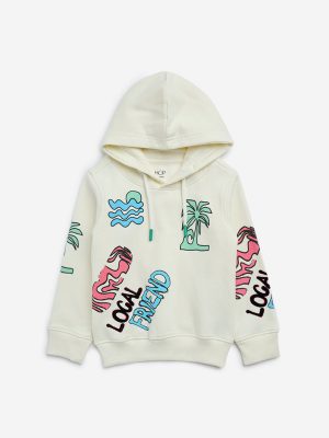 HOP Kids Off-White Tropical-Inspired Cotton-Blend Sweatshirt